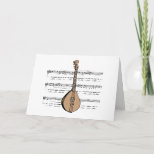 Carte luth de mandoline et musique en feuille