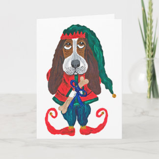 Carte Lutin Basset Hound de Noël
