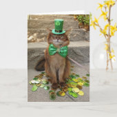 Carte Lutin de la Saint-Patrick Chat Somali avec Chapeau (Fleur jaune)