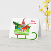 Carte Lutin de Noël et traîneau (Fleur jaune)