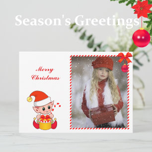 Carte Lutin de Noël Moderne & Photo Personnalisée