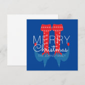 Carte Lutin de Noël Rouge Bleu Script Flocon de neige (Devant / Derrière)