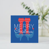Carte Lutin de Noël Rouge Bleu Script Flocon de neige (Debout devant)
