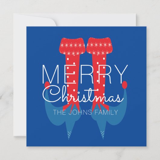 Carte Lutin de Noël Rouge Bleu Script Flocon de neige (Devant)