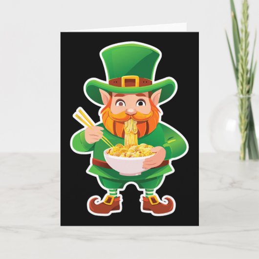 Carte Lutin drôle mangeant des nouilles Ramen St Patrick (Devant)