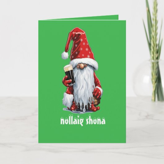 Carte Lutin festif tenant un verre de stout sec irlandai (Devant)