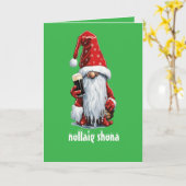 Carte Lutin festif tenant un verre de stout sec irlandai (Fleur jaune)