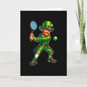 Carte Lutin jouant au tennis trèfle jour de la Saint-Pat
