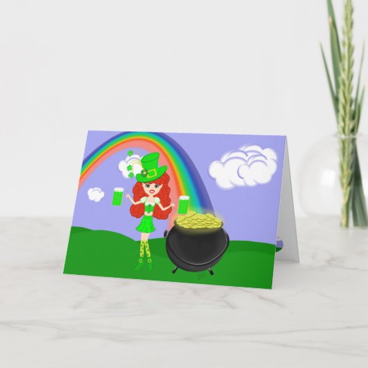 Carte Lutin roux de fille de jour de St Pat avec (Devant)