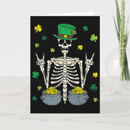 Carte Lutin squelette Saint-Patrick jour du trèfle (Devant)