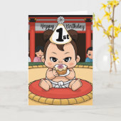 Carte lutteur de sumo babby 1er anniversaire (Fleur jaune)