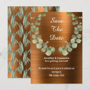 CARTE LUXE BRONZE EUCALYPTUS WREATH ENREGISTRER LA DATE
