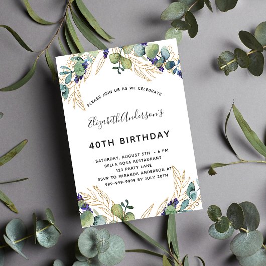 Carte Luxe de l'eucalyptus d'anniversaire