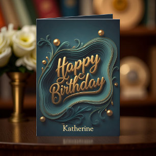 Carte Luxe Elegant Turquoise et or Anniversaire