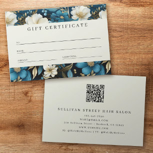 Carte Luxe Floral QR Code Certificat cadeau d'affaires