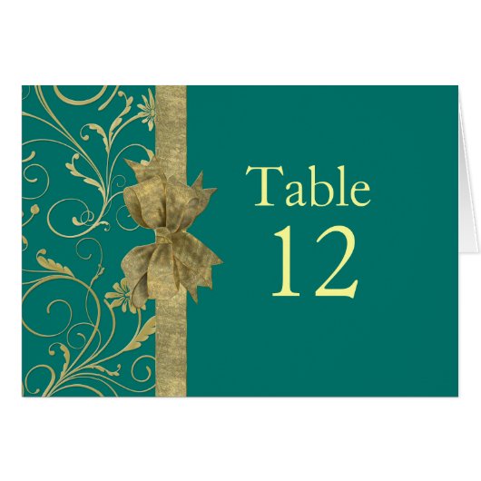 Carte Luxe Gold Ribbon Damask Green Table (Devant horizontal)