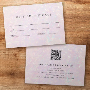Carte Luxe Holographique QR Code Certificat cadeau d'aff