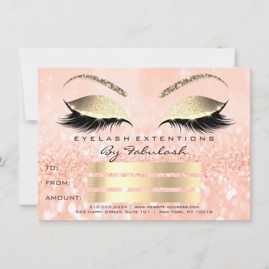 Carte Luxe Lashes Peach Gold Maquillage Certificat Cadea (Devant)