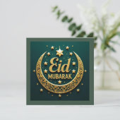 Carte Luxueux Or Vert Eid Mubarak (Debout devant)