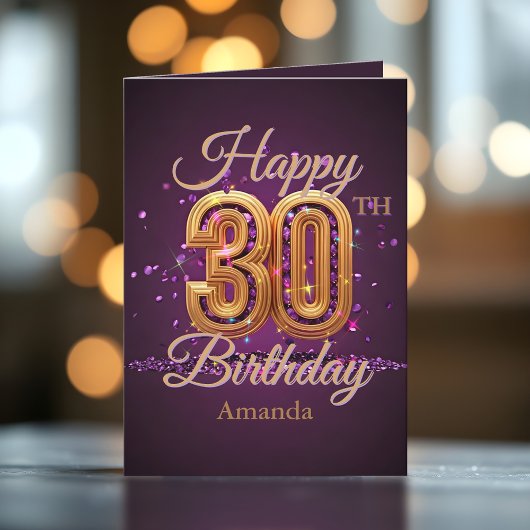 Carte Luxueux Parkling violet et or 30e anniversaire