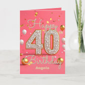 Carte Luxueux Pearly Pink & Gold Accents 40e anniversair (Devant)