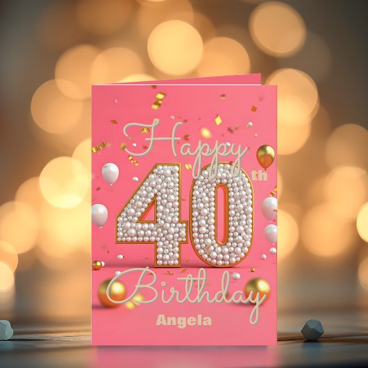 Carte Luxueux Pearly Pink & Gold Accents 40e anniversair