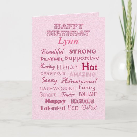 Carte Lynn Happy Birthday Mots de louanges (Devant)