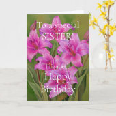 Carte Lys rose vif et mignonne Bonne Soeur d'anniversair (Fleur jaune)