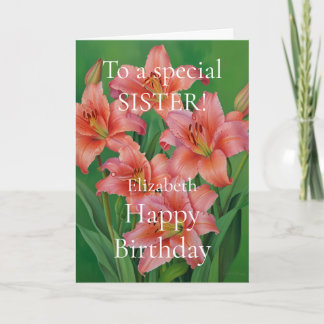 Carte Lys rose vif et mignonne Bonne Soeur d'anniversair