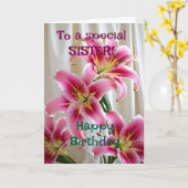 Carte Lys rose vif Personnalisé Bonne Soeur d'anniversai (Fleur jaune)