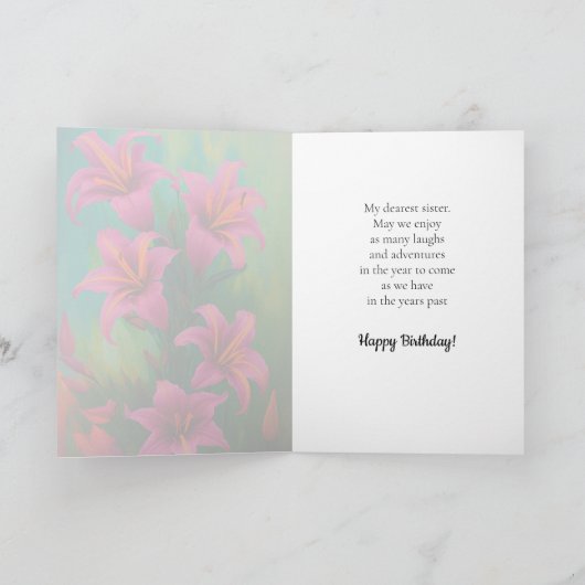 Carte Lys roses brillants et gras Bonne Soeur d'annivers (Intérieur)