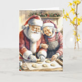 Carte M. et Mme Claus Baking Cookies Custom Christmas (Fleur jaune)