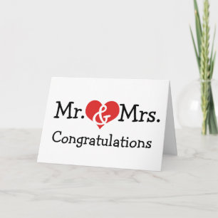 Carte M. et Mme Love Heart Mariage Félicitations