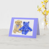 Carte M. McCuddles et Bear bleue Joyeux anniversaire (Fleur jaune)