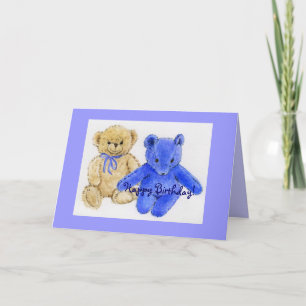 Carte M. McCuddles et Bear bleue Joyeux anniversaire