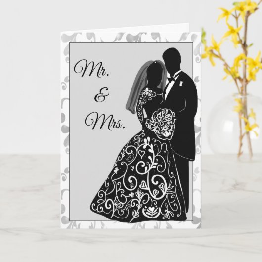 Carte M. & Mme Bride Groom Silhouette Félicitations (Fleur jaune)