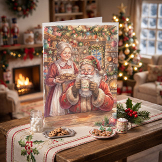 Carte M&Mme Clause boivent du cacao chaud Noël