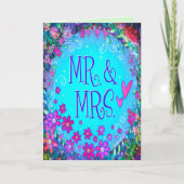 Carte M. & Mme Fun Floral Blue Mariage Inspirivity (Devant)
