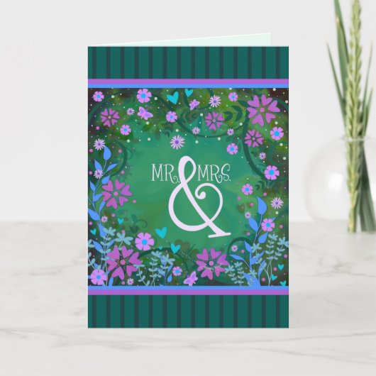 Carte M. & Mme Mariage Plutôt Floral Violet Élégant (Devant)