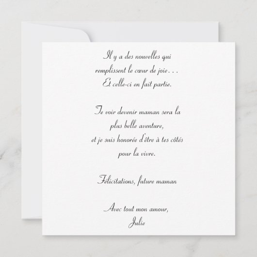 Carte "Ma meilleure amie va devenir maman" (Dos)