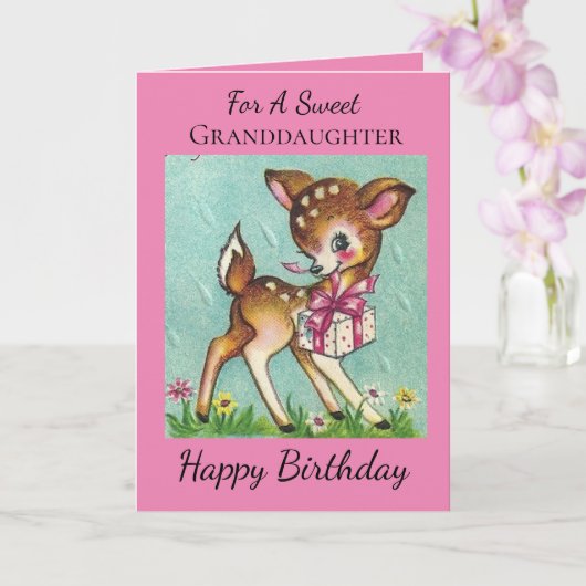 Carte Ma petite-fille Vintage bébé Cerf Anniversaire (Orchidée)