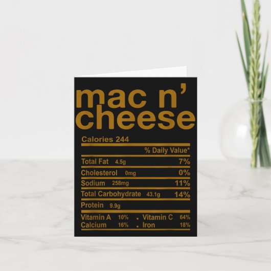 Carte Mac And Cheese Nutrition Facts Funny Thanksgiving  (Devant)
