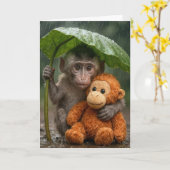 Carte Macaque singe de naissance avec orang-outan (Fleur jaune)