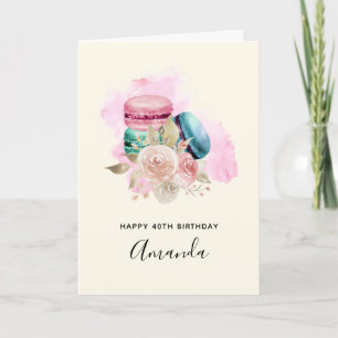 Carte Macarons colorés et fleurs Aquarelle Anniversaire
