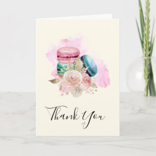 Carte Macarons et fleurs colorés Merci d'aquarelle