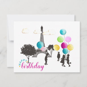 Carte Macarons français colorés Enfants Jouant Anniversa