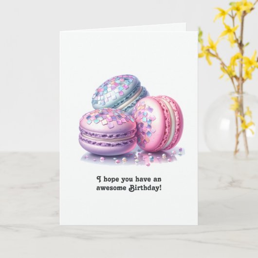 Carte Macarons Rétro Anniversaire Disco (Fleur jaune)