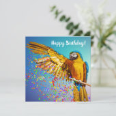 Carte Macaw bleu et jaune lance Confetti (Debout devant)