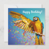 Carte Macaw bleu et jaune lance Confetti (Devant)