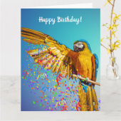 Carte Macaw bleu et jaune lance Confetti (Fleur jaune)